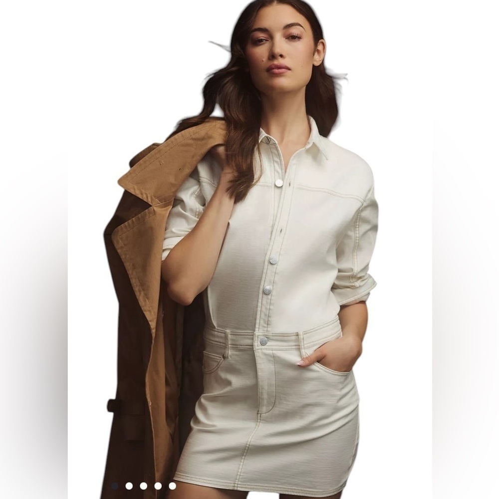 Pilcro x Anthropologie- Long-Sleeve Denim Micro Mini Shirt Dress Sz S
